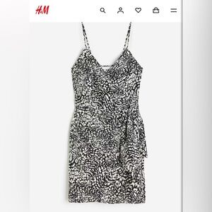 H&M Black and White Ruched Slip Dress